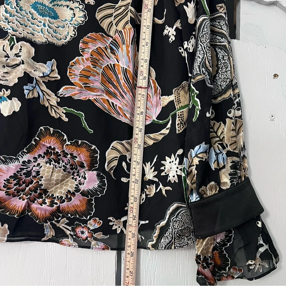 Soft Surroundings Deanna Floral Black Blouse Multifloral Medium - Picture 12 of 16